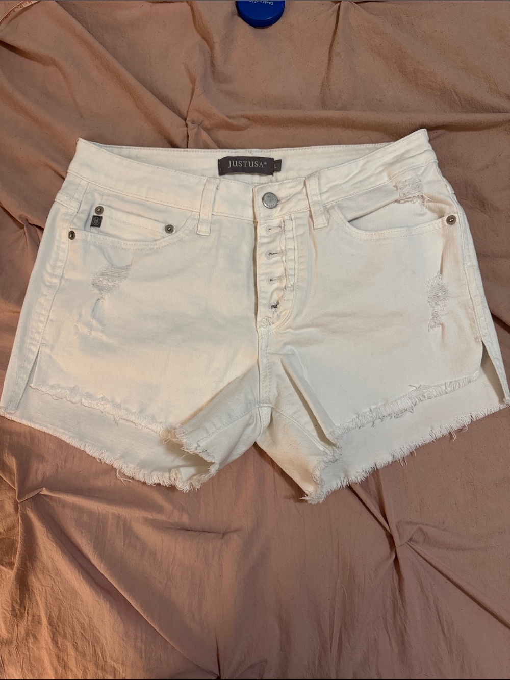Just USA White Distressed High-Rise Denim Shorts